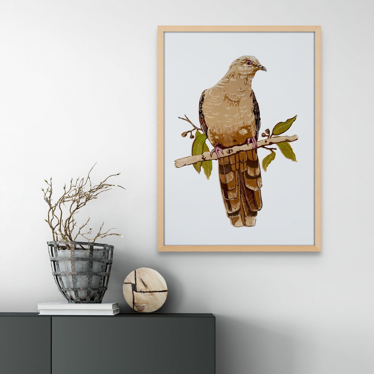 Brown Cuckoo Dove Linocut Print